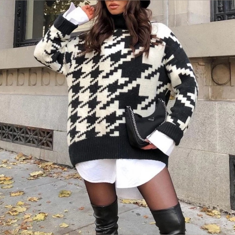 NWT William Rast Houndstooth Turtleneck Knit Sweater